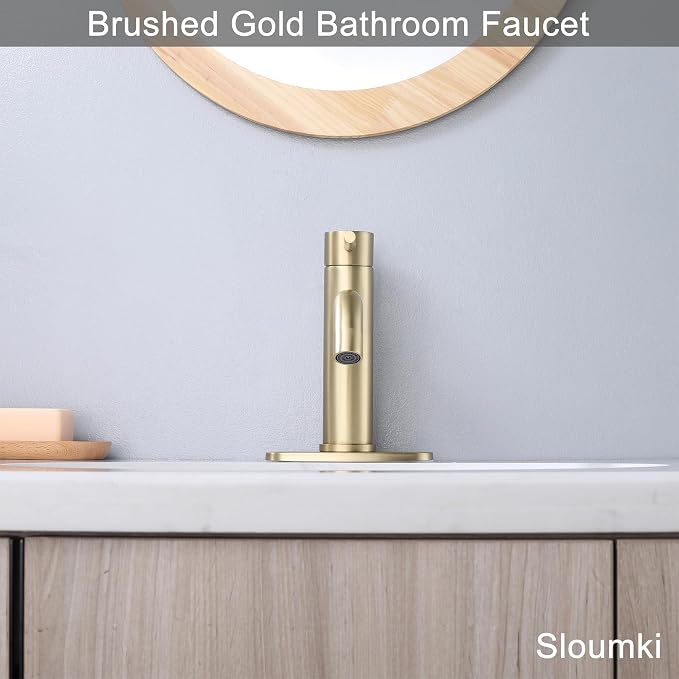 Bathroom Faucet Brushed Gold Modern Bathroom Sink Faucet with Single Handle Suitable for 1 or 3 Holes, Supply Deck Plate and Hose