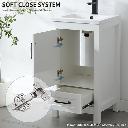 eclife 18" Bathroom Vanities with Sink Combo, Modern Thickened Wood Bathroom Storage Cabinet w/Undermount Sink, Matte Black Faucet Drain, Painted Surface, White