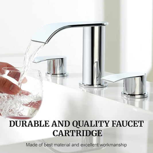 Ultimate Unicorn 8 inch Bathroom Faucet Chrome, Waterfall Bathroom Faucet with Metal Pop-up Sink Drain Stopper and 2 Supply Hoses,2 Handle Widespread Faucets for Vanity Sink 3 Holes