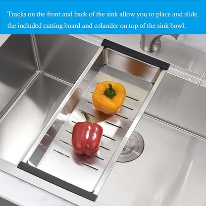 33 Inch Drop In Kitchen Sink Workstation - 33 x 22 Inch Drop In Sinks 16 Gage Stainless Steel Topmount Sinks Single Bowl 10'' Deep Handmade Above the Counter sink with Cutting Board& Strainer