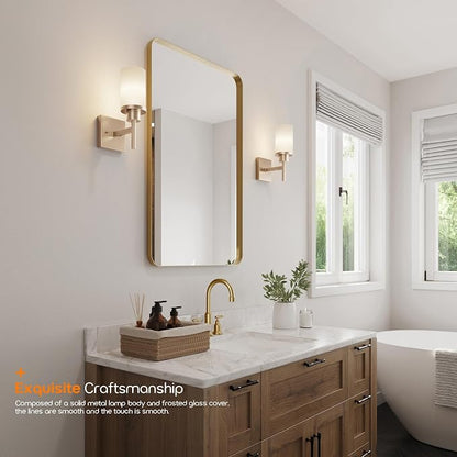 Vanity Lighting Fixtures with White Frosted Glass Shade, Champagne Bronze Wall Lamps for Bathroom Mirror Bedroom Living Room Porch, 2 Pack T001CPG-L1-P2