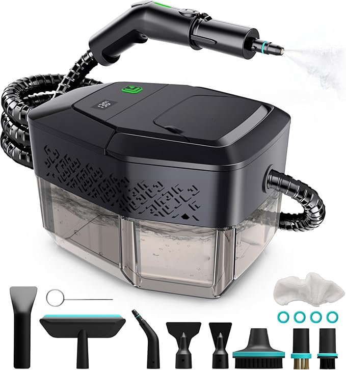 Steam Cleaner, 3-Level Adjustable Handle, 15s Heat-Up, Steamer for Cleaning With 1.8L Large Tank, Dry Burn Protection, Handheld Steam Cleaner for Home, Bathrooms, Tile,Grout,Car with 12pcs Accessories