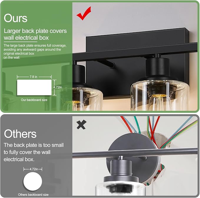 Indoi 6-Light Bathroom Light Fixtures, Matte Black Modern Vanity Lights with Clear Glass Shades, Bathroom Wall Lamp for Mirror Living Room Cabinet Bedroom Porch