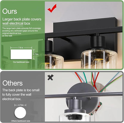 Indoi 6-Light Bathroom Light Fixtures, Matte Black Modern Vanity Lights with Clear Glass Shades, Bathroom Wall Lamp for Mirror Living Room Cabinet Bedroom Porch
