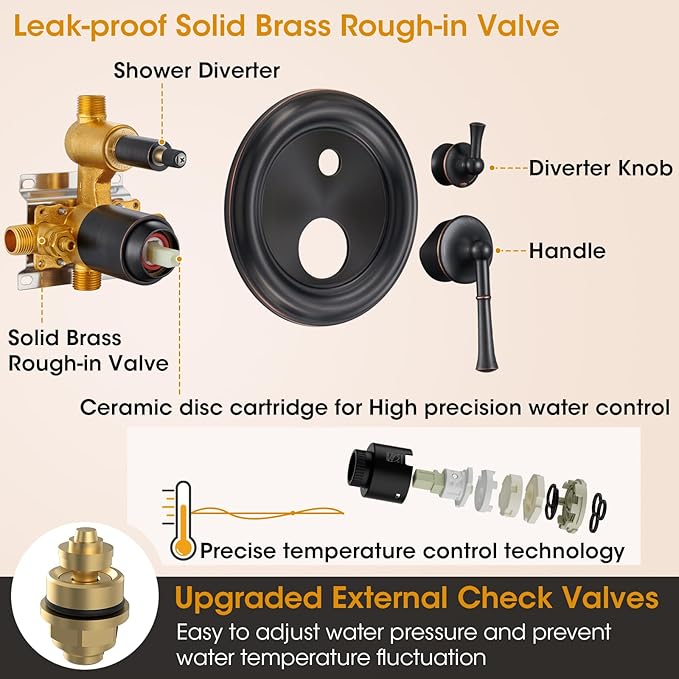 Antique Rain Shower Head with Handheld Spray, Oil Rubbed Bronze Rain Shower System with Rough-in Balance Pressure Valve, 9 inch Bathroom Luxury Rain Fall Shower Head Wall Mount Round, (B2312-ORB)