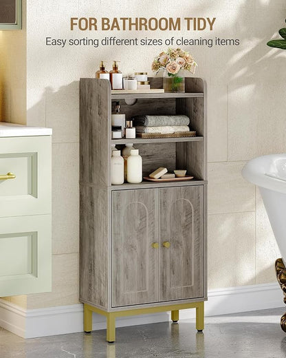 Hzuaneri Bathroom Storage Cabinet, Small Floor Cabinet with 2 Door | Toilet Paper Cabinets, Bathroom Organizer with Adjustable Shelf, for Small Spaces, Greige, Arch Door,7.1" Dx14.6 Wx32.7 H