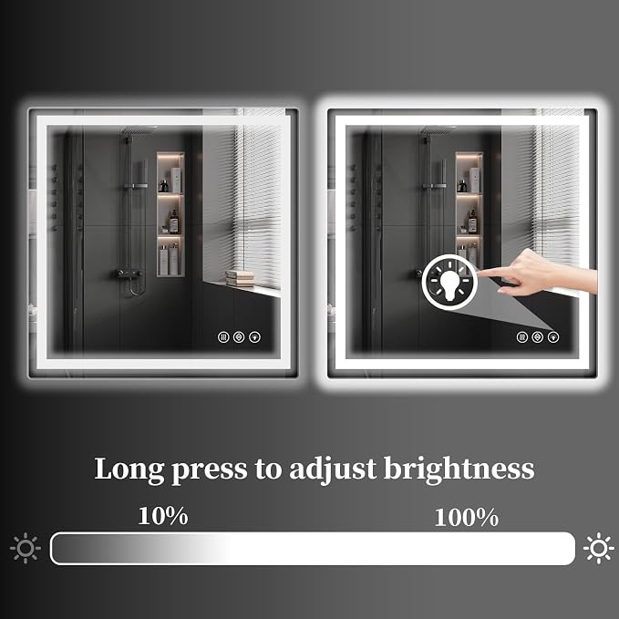 Koonmi 40x40 LED Bathroom Mirror, Shatterproof Mirror with Light | 90CRI Vanity Mirror with Anti-fog Backlit + Front Lit, 3 Color, Easy Install for Bathroom Hotel (IP65)