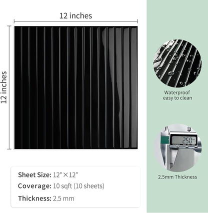 10-Sheet Upgraded Thick Peel and Stick Kitchen Backsplash Tiles | Waterproof Premium Self-Adhesive Wall Tile Stick on Backsplash for Kitchen,Bathroom and Fireplace(Black,12"×12")