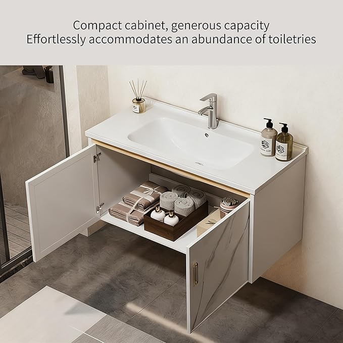 20-inch Off-White Wall-Mounted Compact Bathroom Mini Vanity Unit 20-inch Basin with Sink Designed for Compact Bathrooms Floating Vanity Unit