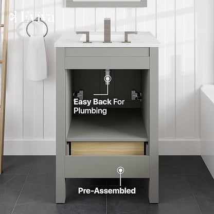 Eviva Aberdeen 24 in. Gray Single Sink Bath Vanity with Carrara Quartz Top and Undermount Porcelain Sink