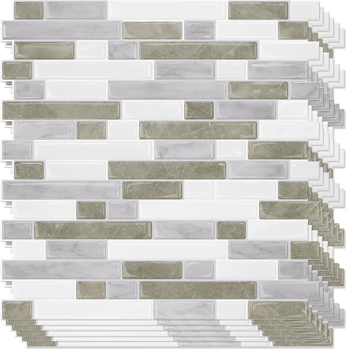 STICKGOO Peel and Stick Backsplash - 10 Sheets of 12”×12” - 3D Self Adhesive Peel and Stick Tile Backsplash for Kitchen & Bathroom