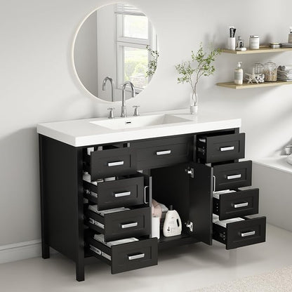 47" Bathroom Vanity Base Only, Cabinet with Soft-Closing Drawers and Doors, Simple & Modern Style, Solid Wood Frame, Black