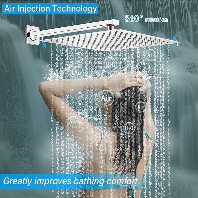 Shower Faucet Set Complete, Wall Mount Shower System for Bathroom 12 Inch High-Pressure Rainfall Shower with Handheld, Rough-in Valve Body and Trim Kit, Polished Chrome