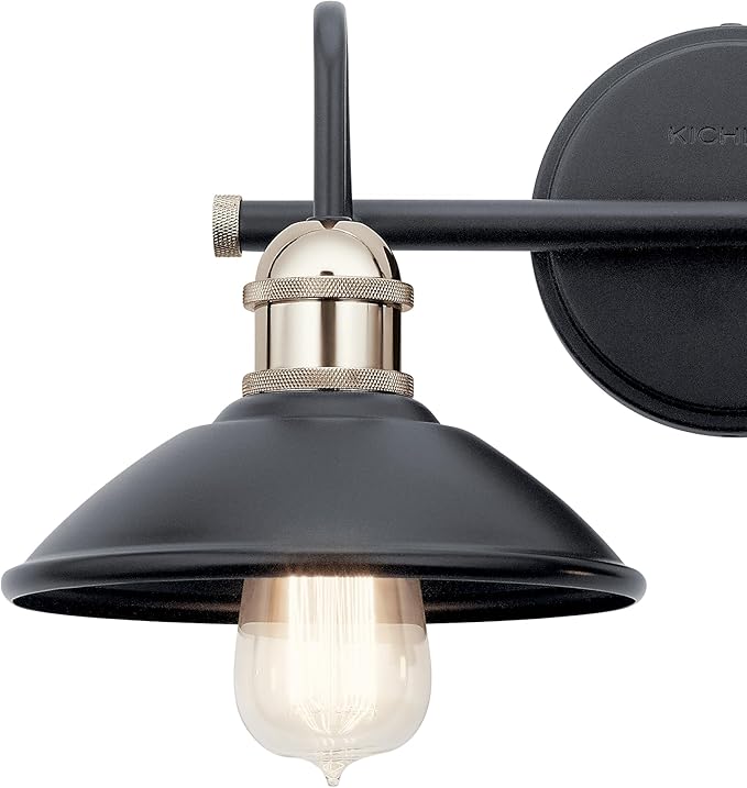 Kichler Clyde 2 Light Bathroom Vanity in a deep Black Finish, for Bathrooms, (7.25" H x 17" W x 8.25" Ext.), 45944BK