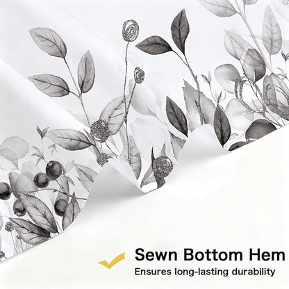 Long Gray Eucalyptus Shower Curtain 72X78 Inch, Black and White Watercolor Plants Leaves Tall Bathroom Curtains, Botanical Foliage Waterproof Fabric Cloth Shower Curtain Set with Hooks