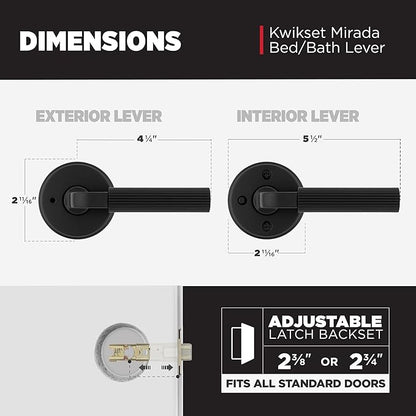 Kwikset Mirada Interior Round Privacy Door Handle with Lock, Door Lever for Bathroom and Bedroom, Matte Black Reversible Keyless Push Button Lock Door Lever