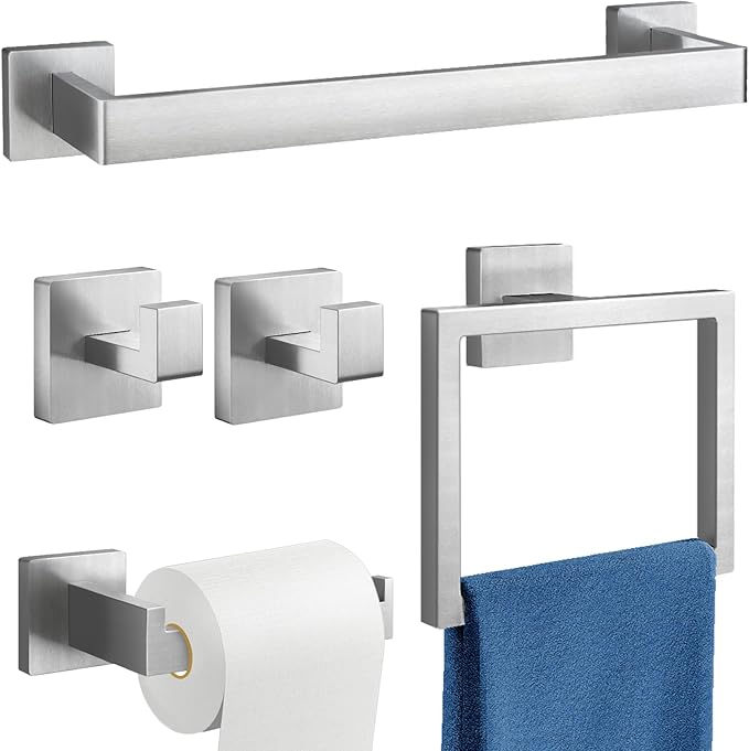 Gypie 16Inch Bathroom Accessory Set Wall Mounted, Brushed Nickel 5-Pieces | Stainless Steel Bathroom Hardware Set Towel Bar Set