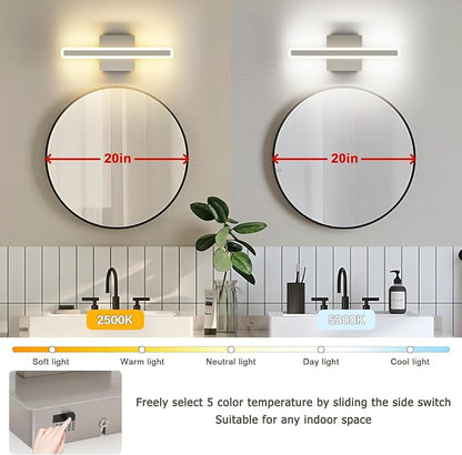 JUSHENG Brushed Nickel Vanity Lights for Bathroom, 5CCT Dimmable Vanity Light Bar, Modern LED Bathroom Lighting Fixtures Above Mirror 16'' Inch 16W
