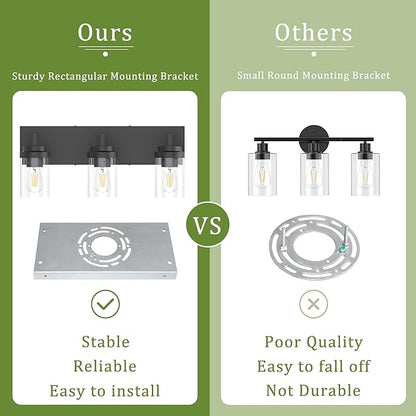 Espird Bathroom Vanity Light, 3 Light Matte Black Vanity Lights with Clear Glass Shade, 22in Modern Wall Sconces, Bathroom Lighting Fixtures Over Mirror for Living Room