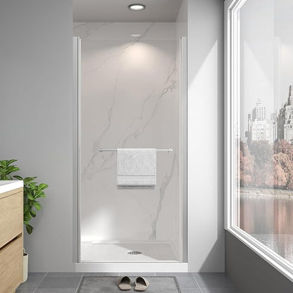 36"-38" W x 72" H Frameless Pivot Shower Door Brushed Nickel | 1/4"(6mm) SGCC Tempered Glass with Explosion-Proof Film &Nano Coating,Customizable Width