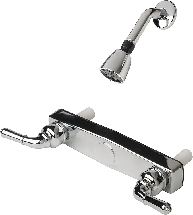 Laguna Brass 3320CP/4010CP Mobile Home Non-Metallic Two Handle 8" Shower Faucet Valve with Matching Shower Head/Arm/Flange Chrome Finish