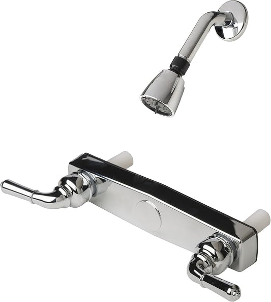 Laguna Brass 3320CP/4010CP Mobile Home Non-Metallic Two Handle 8" Shower Faucet Valve with Matching Shower Head/Arm/Flange Chrome Finish