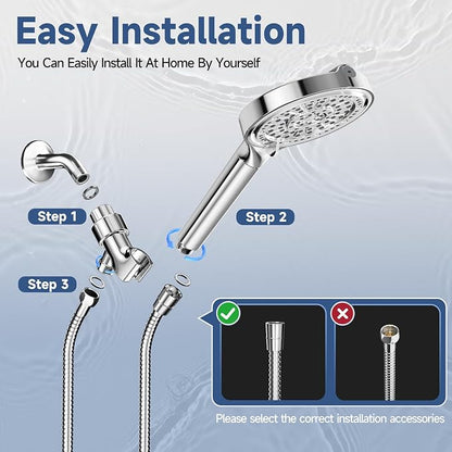 6 Inch Filtered Shower Head, 6 Spray Modes High Pressure Handheld Shower Head with Filter for Hard Water, Detachable Water Softener Showerhead with Hose, Chrome