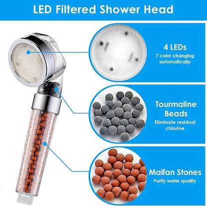 Vacto LED Handheld Shower Head Set with Filtration, Automatic 7-color Changing Shower Head Kit, Water Saving Showerheads with Filtration Beads, High Pressure Handheld Shower Head (No Hose and Bracket)