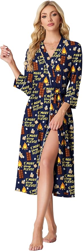 PrinStory Womens Robe Long Knit Bathrobe Lightweight Soft Robes Ladies Bath Robe