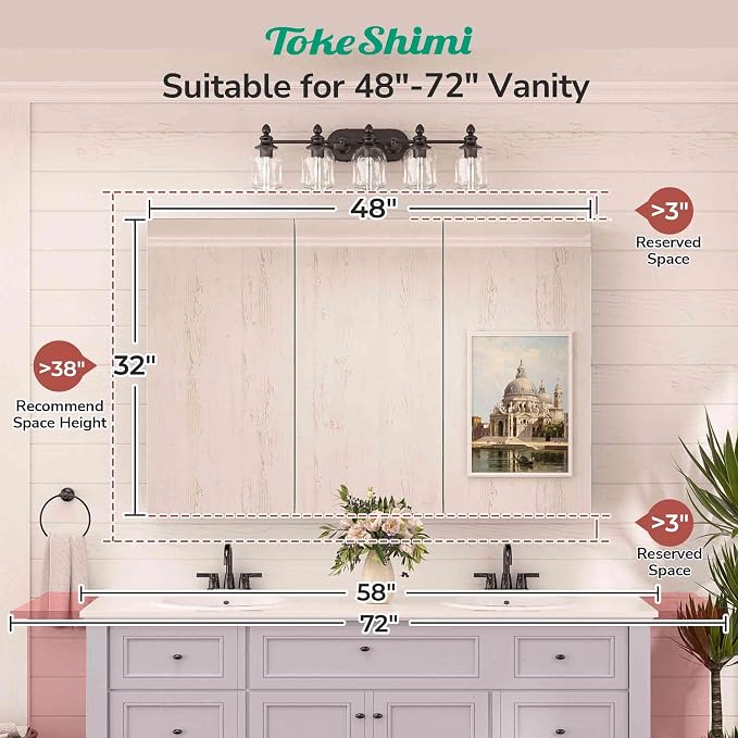 48x32 Mirror with Stepless Adjustable Storage, Aluminum Tempered Bathroom Mirror Medicine Cabinet White, Frameless Farmhouse Medicine Cabinet for Recessed or Surface Mount Modern