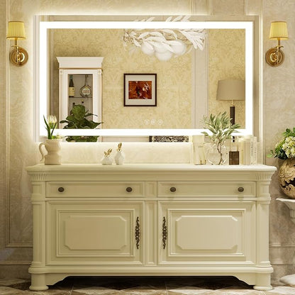 XRAMFY 48''X32'' LED Bathroom Mirror, Wall Mirror with Lights | Wall Mirror with Front and Backlight, 3 Colors Vanity Mirror with Lights, Anti-Fog Wall Mirror for Bathroom