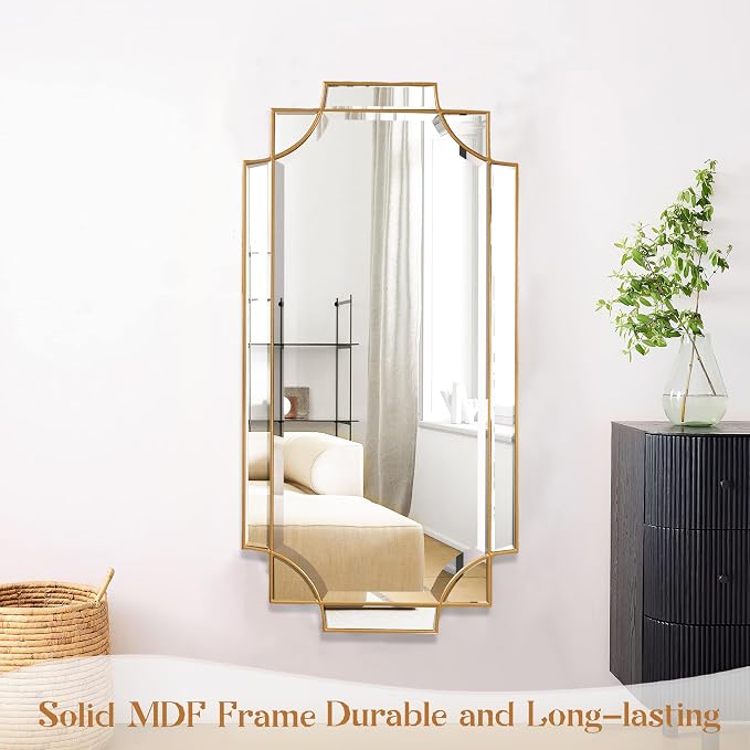 Gold Mirror for Wall, 24"x48" Large Decorative Mirrors for Wall Decor, Polished Bevelled Full Length Long Mirror for Living Room, Bathroom, Bedroom, Entryway