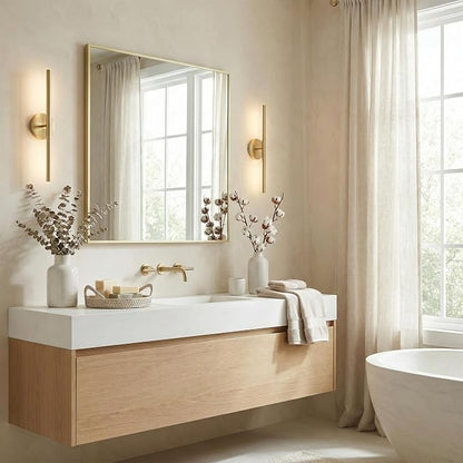 30"x30" Satin Gold Framed Square Bathroom Vanity Wall Mirror | Accent Wall Mirror, Square Geometric Look, Slim Metal Frame, Living Room or Entryway, Keyhole Mount, Tempered Glass