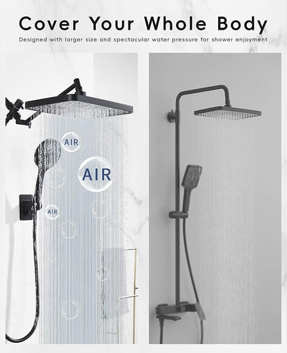 Rain Shower Head Starry Sky 12.2" High Pressure with Handheld Spray Combo | Rainfall Shower Head, Height Adjustable Dual Shower Head, Luxury Waterfall Showerhead Bathroom | Air-in Tech