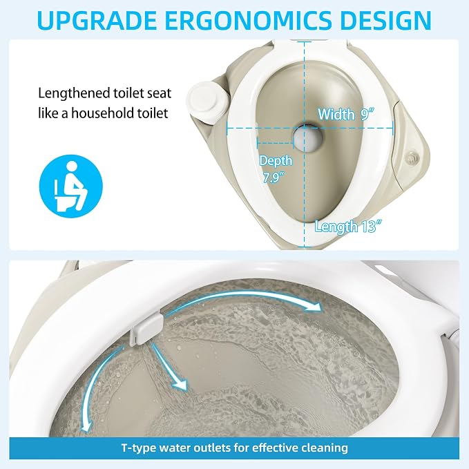 YITAHOME Portable Toilet 2.64 Gal Camping Porta Potty with Diagonal | Hand Sprayer and Press Flush Pump, Space Saving Indoor Outdoor Toilet for Adults, RV Travel, Boat and Trips