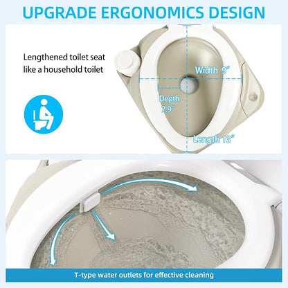 YITAHOME Portable Toilet 2.64 Gal Camping Porta Potty with Diagonal | Hand Sprayer and Press Flush Pump, Space Saving Indoor Outdoor Toilet for Adults, RV Travel, Boat and Trips
