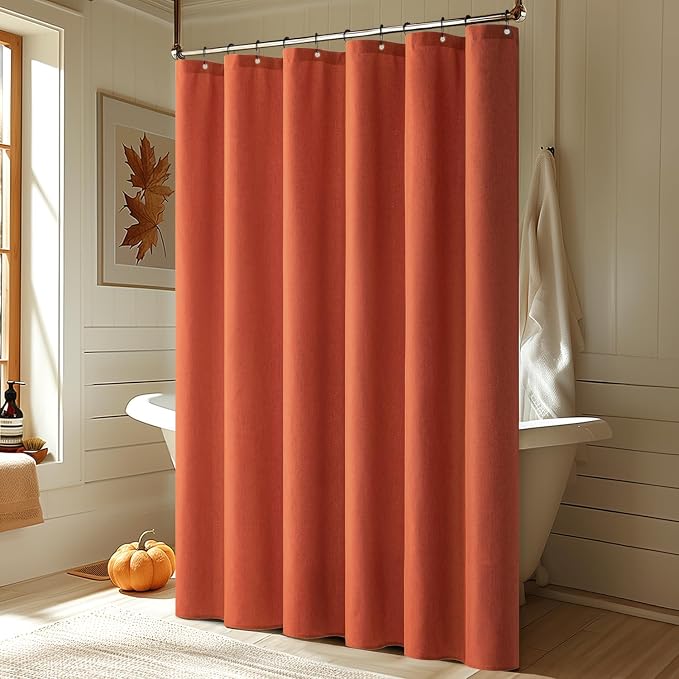 MIULEE Fall 72*84 Burnt Orange Terracotta Linen Shower Curtain Metal Hooks | Modern, Heavy Duty, Fabric Shower Curtain, Waterproof Thick Cloth Shower Curtain, Washable, Bathroom Hotel Bathtub