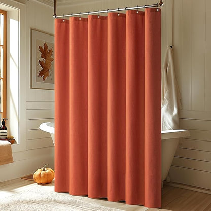 MIULEE Fall Burnt Orange Terracotta Linen Shower Curtain 72*72 Metal Hooks | Modern, Heavy Duty, Fabric Shower Curtain, Waterproof Thick Cloth Shower Curtain, Washable, Bathroom Hotel Bathtub