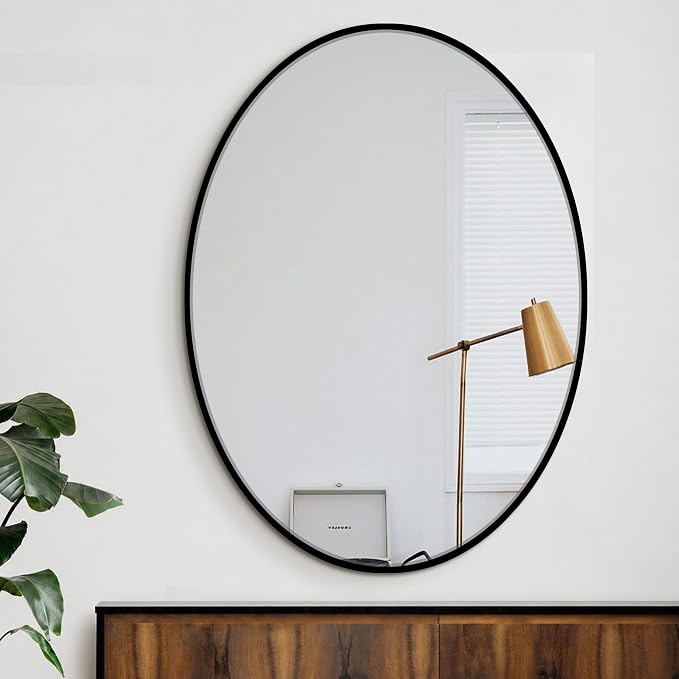 32x24 Black Oval Bathroom Mirror for Over Sink, Aluminum Frame | HD Reflection No Distortion, Aluminum Frame, Mounting Hardware for Vertical or Horizontal Mount
