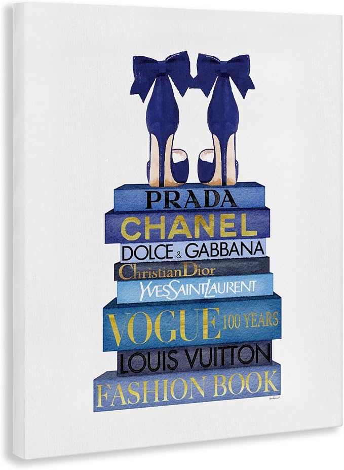 Stupell Industries 'Blue Bow Heels on Bookstack'| Canvas Art | Stupell Industries | 24 x 30 Inches, Easy to Hang and Sturdy, Made in USA, by Amanda Greenwood