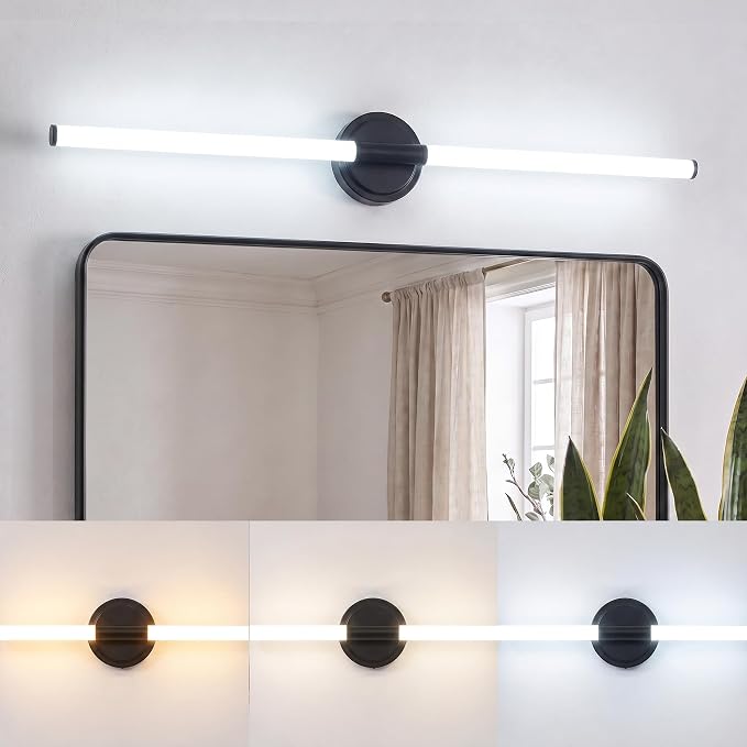 URSOLA 40" Modern LED Bathroom Light Fixtures, Matte Black 3CCT Dimmable Bathroom Vanity Light Over Mirror, Bathroom Vanity Bath Bar Lights with 360° Removable Acrylic Light Tube