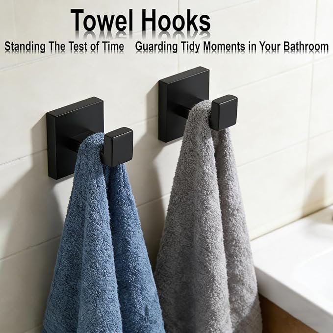 Bathroom Hardware Set 15 Piece Matte Black Bathroom Accessories Set SUS304 Towel Bar Set Includes 3 Towel Bar 24 Inch+3 Towel Holder+3 Toilet Paper Holder+6 Towel Hooks (15, Matte Black)