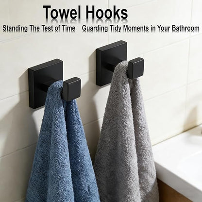 Bathroom Hardware Set 20 Piece Brushed Nickel Bathroom Accessories Set SUS304 Towel Bar Set Includes 4 Towel Bar 24 Inch+4 Towel Holder+4 Toilet Paper Holder+8 Towel Hooks (20, Matte Black)
