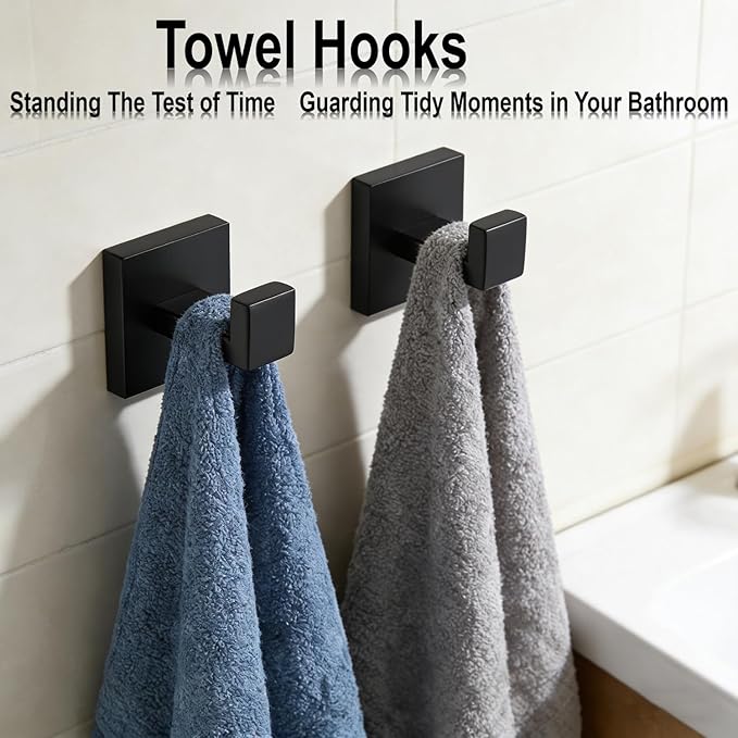 Bathroom Hardware Set 20 Piece Matte Black Bathroom Accessories Set SUS304 Towel Bar Set Includes 4 Towel Bar 24 Inch+4 Towel Holder+4 Toilet Paper Holder+8 Towel Hooks (20, Matte Black, 24 Inch)