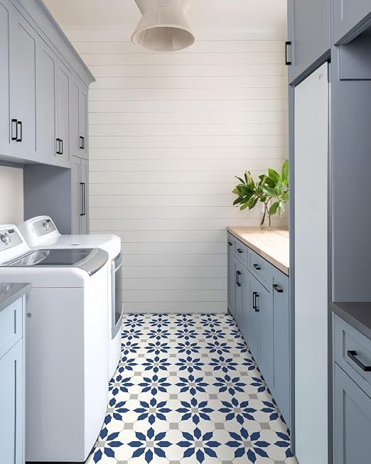 MORCART 40PCS 7.87" x 7.87" Peel and Stick Floor Tile, Blue | Self-Adhesive DIY Vinyl Flooring, Removable and Waterproof Tile Sticker for Bathroom, Kitchen, Wall, Bedroom, Stairs