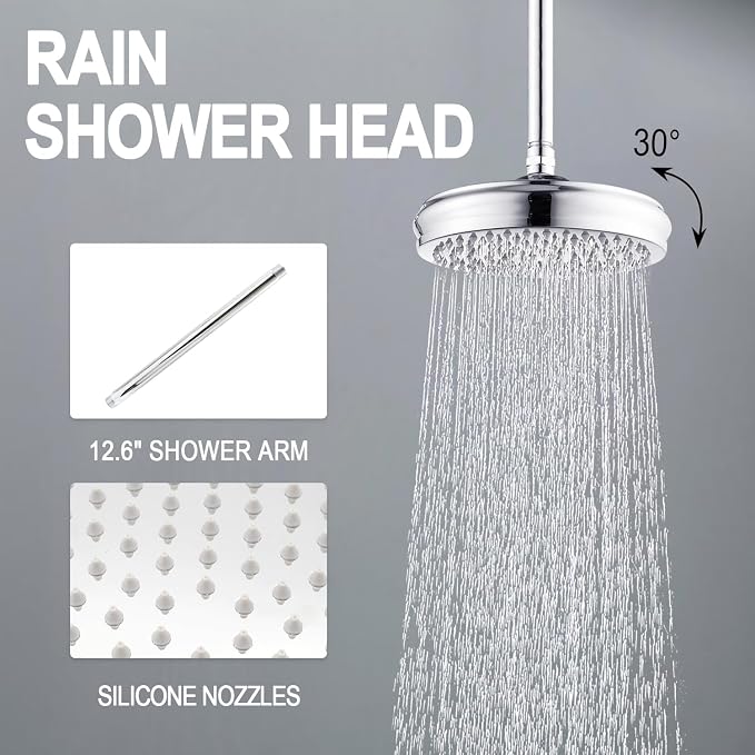 Enga Antique Shower Faucet Sets Dual Heads with Tub Spout 8" Ceiling & 6" Wall Mount Vintage Shower Head Handheld Spray Combo, 4 Way Diverter Brass Rough in with Trim Kit, Chrome