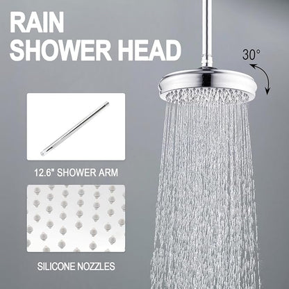 Enga Antique Shower Faucet Sets Dual Heads with Tub Spout 8" Ceiling & 6" Wall Mount Vintage Shower Head Handheld Spray Combo, 4 Way Diverter Brass Rough in with Trim Kit, Chrome
