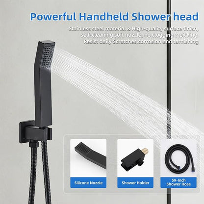 Shower Faucet Set With 8" Shower Head And Handheld Black | Wall Mounted Shower System Valve Include 2 Function