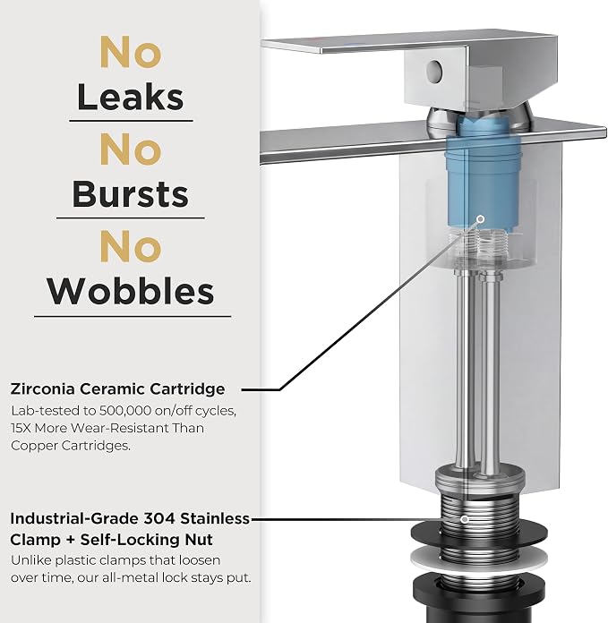 FORIOUS Bathroom Faucet 1 Hole Single Handle Vanity Sink Faucets Chrome | Sqaure Waterfall Spout, 1 or 3 Hole 4 Inch Centerset Sink with Drain and Hoses, for Vanity Rv Commercial Lavatory Restroom