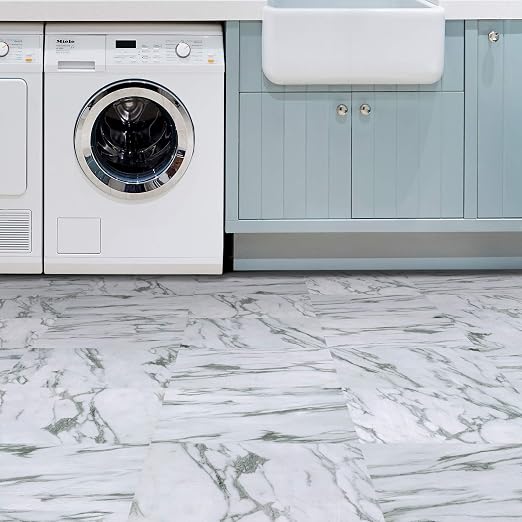 FloorPops FP3329 Opaline Peel Stick Floor Tiles, White & Off-White (Pack of 2)